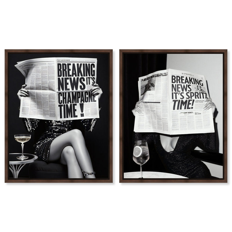 «Be Der The Headline», reproduction d'art sur toile encadrée par Art Remedy, cadre en noyer, 36 x 45, H 46 po x l 37 po