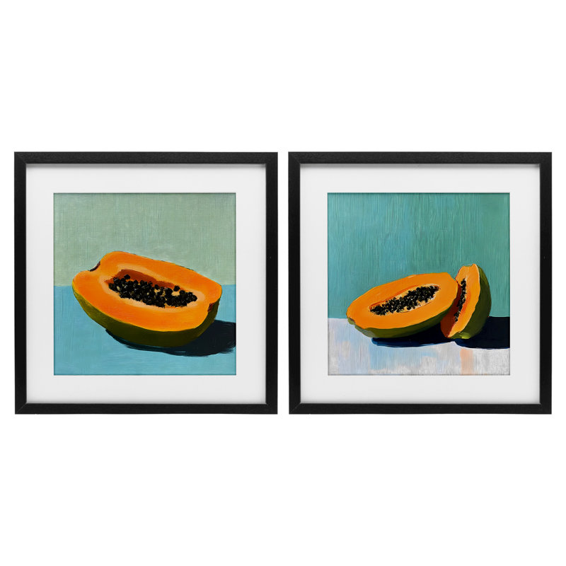 «Papaya on Blue Still Life», ensemble de 2 reproductions encadrées sous verre, design par Walker Noble, H 13 po x l 13 po