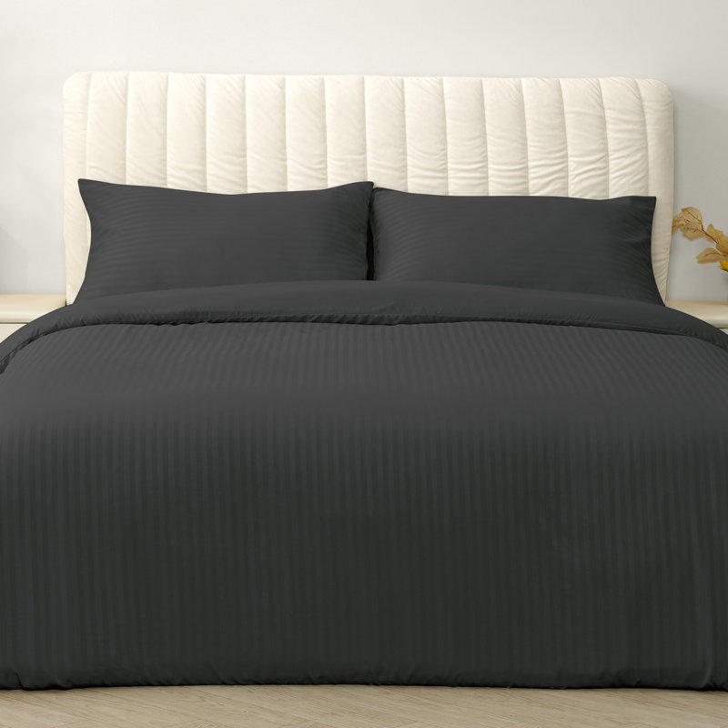 Duvet Cover Bedding Set Microfiber Striped Duvet Cover Set with Pillow Shams Included, Black