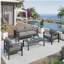 4-Piece Modern Aluminum Patio Conversation Set,  4-Seat Outdoor Sofa with  Thick Dark Gray Cushions & Gray Frame and Coffee Table