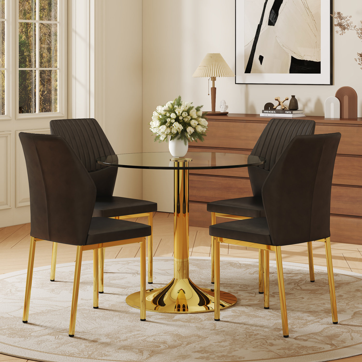 Ivy Bronx Table And Chair Set.A 35" Transparent Tempered Glass Round ...