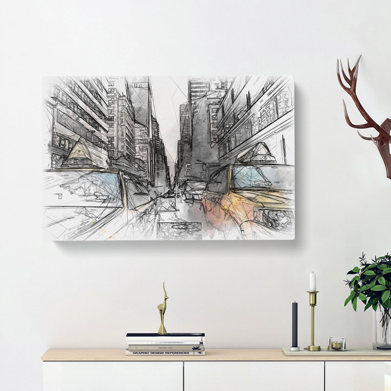 Two Yellow Taxi Cabs In New York - Wrapped Canvas, 50cm H x 76cm W x 3cm D