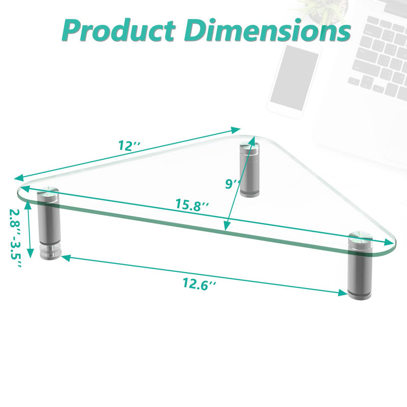 Triangle Tempered Glass Monitor Riser, Silver