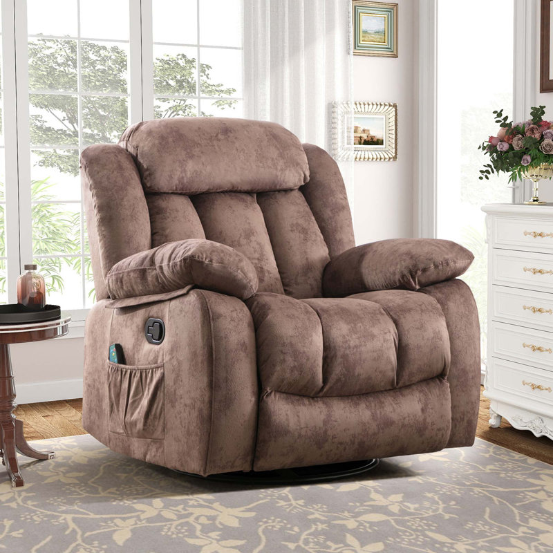 37.4" Wide Compact Swivel Rocker with Heat and Massage Durable Lounge Reclining Chair(Set of 2), Dune Shadow