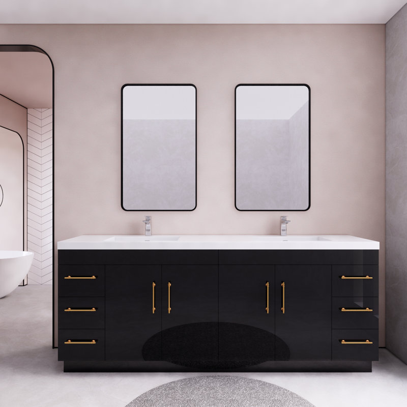 Ensemble de meuble-lavabo double 84 po Irline, Noir lustré