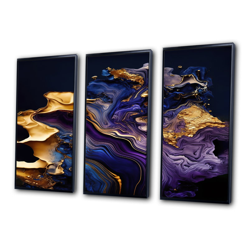 «Abstract Marble Geode Mauve I», reproduction sur toile 3 pièces, Cadre flottant noir, H 28 po x l 36 po x P 1 po