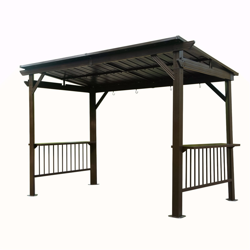 6.5X12ft Hardtop Grill Gazebo, Outdoor BBQ Gazebo With 2 Side Shelves And Sloping Galvanized Steel Roof, Metal Permanent Grill Canopy With Ceiling Hooks For Patio, Lawn, Backyard, Deck