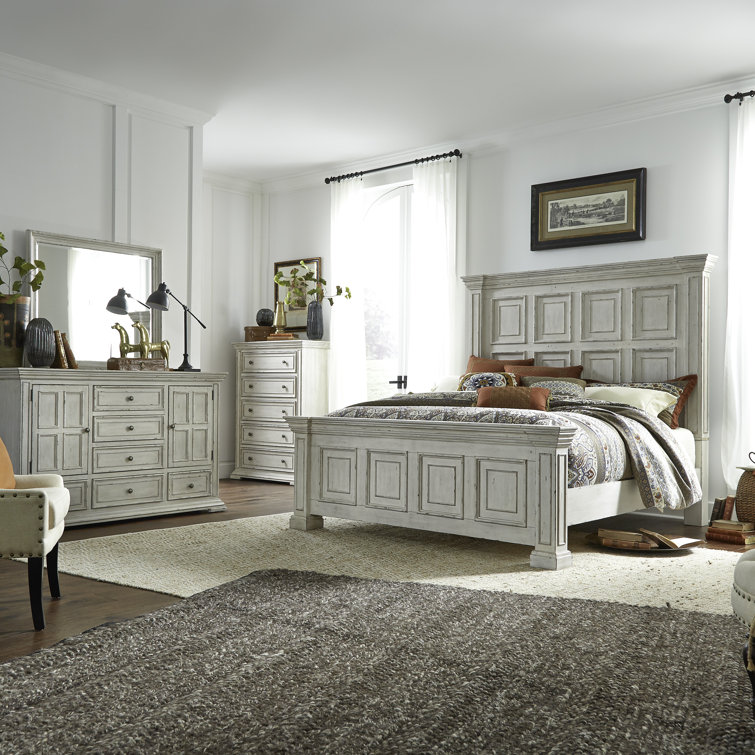 Temple Cloud Panel Bed, Dresser & Mirror, Chest