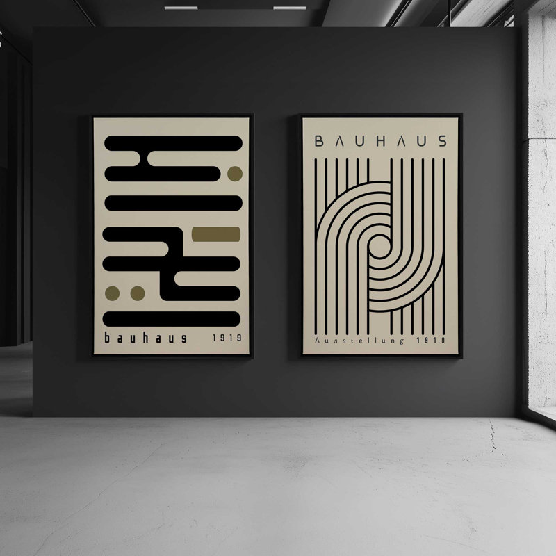 Ensemble de 2 impressions sur toile Bauhaus Curves and Connections, Cadre flottant, Polished Silver