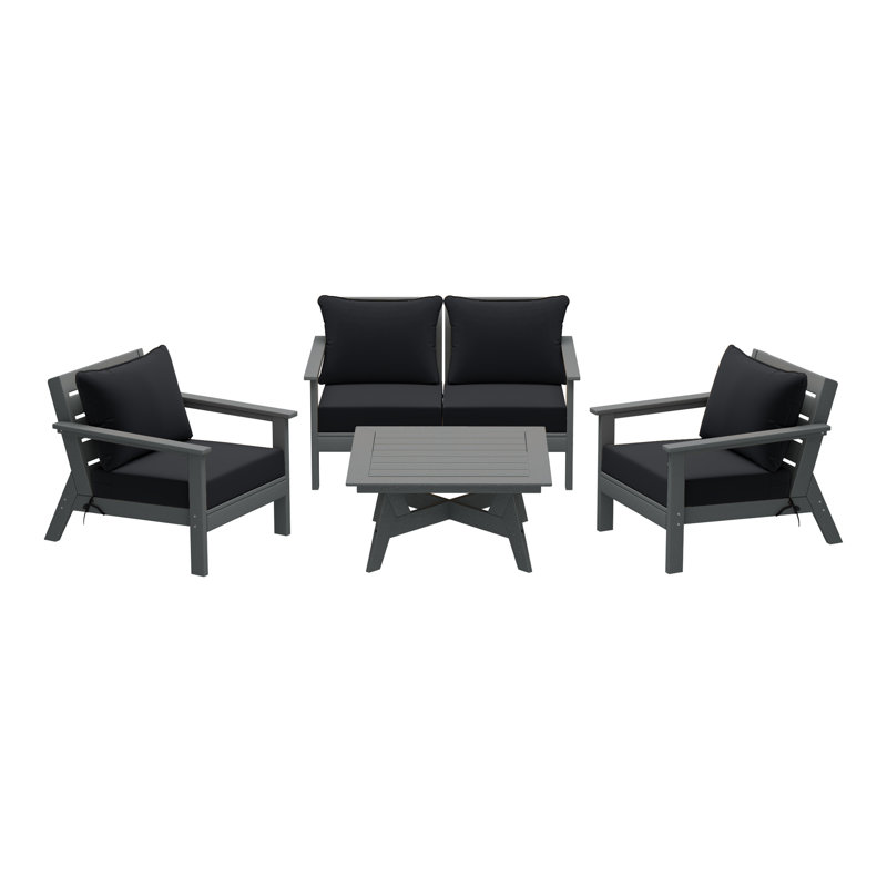 Ensemble de conversation à assise profonde 5 pièces, Noir, noir, noir, noir, Gris