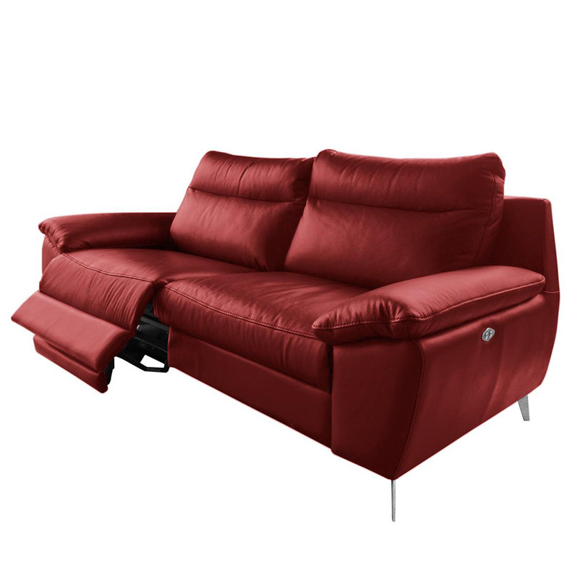 Edema Genuine Leather 2 Seater Reclining Sofa, Red, 3