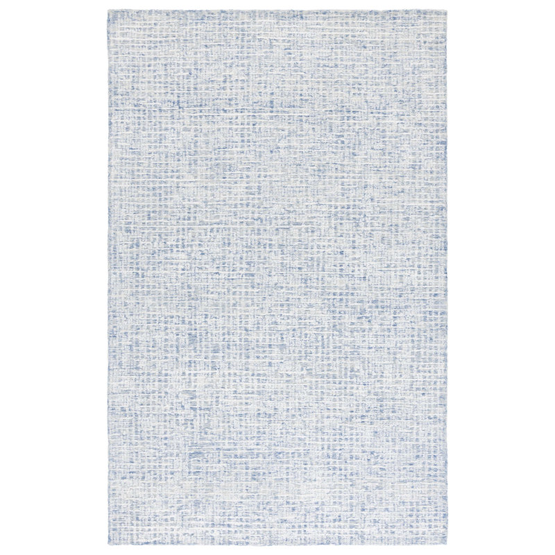 Leenhardt Hand Tufted Viscose Wool Cotton With Latex Rug in Blue/Ivory, Rectangle 4' x 6'