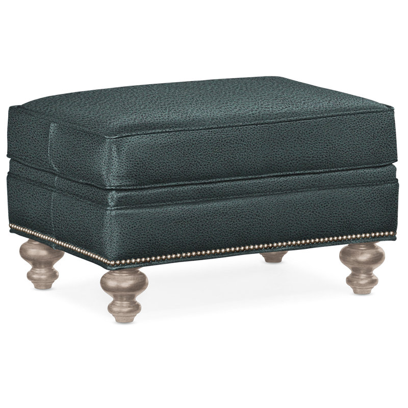 West Ottoman, Nickel, Stone, Aline Fumo Genuine Leather