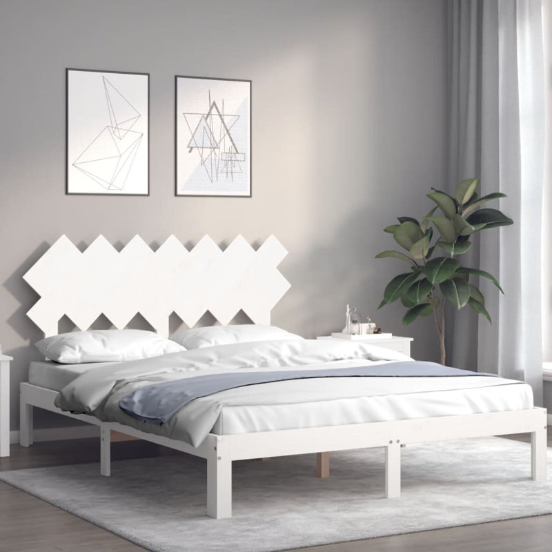 Bed Frame with Headboard, White, 140 x 190cm