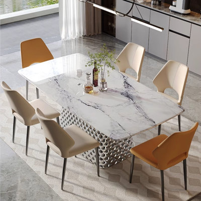 70.86" Modern Light Luxury Rectangular Dining Table, White Marble Veneer Top with 3D Textured Base, 200-300 lbs Weight Capacity for Dining Room, Limited Stock Available