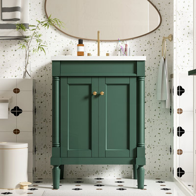 Meuble-lavabo moderne de 24 po avec lavabo supérieur, armoire de rangement à 2 niveaux et lavabo en céramique durable pour une décoration intérieure élégante