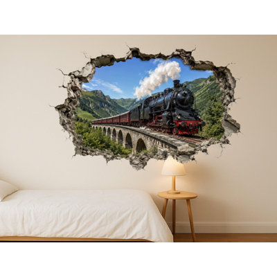 Steam Train 3D Wall Sticker, Hole in the Wall Locomotive Decal, Peel and Stick Self Adhesive Wall Art for Kids Room, Nursery and Playroom, Satin Finish, 24"W x 16"H (61 x 41 cm)