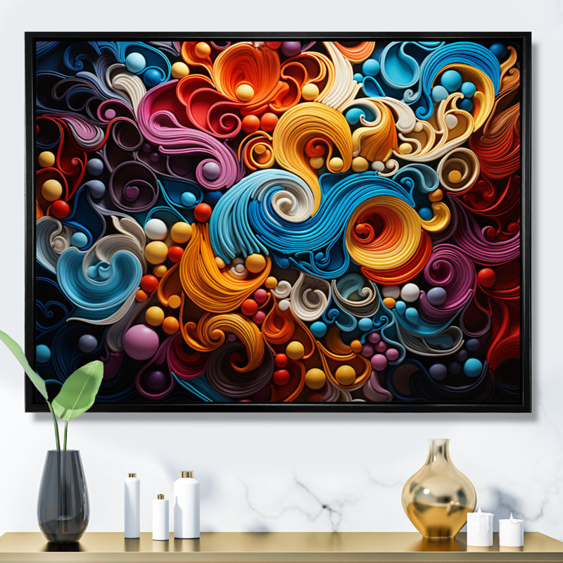 Opt Art Vibrant Illusions I - art mural Op Art, Cadre flottant noir, H 16 po x l 32 po x P 1 po