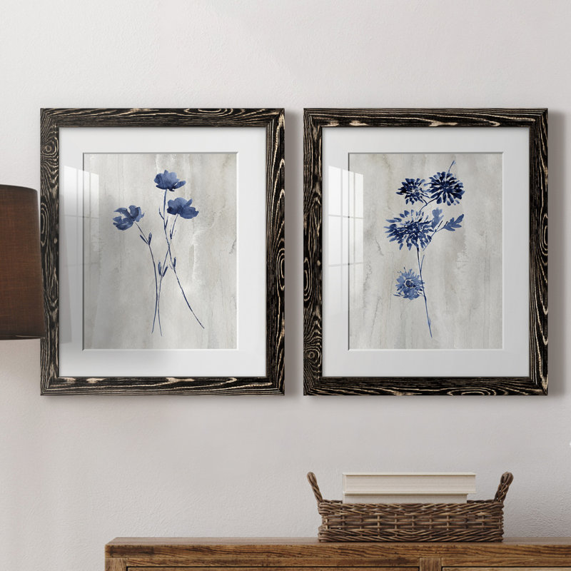 Indigo Botanical III - ensemble de 2 reproductions d'impressions, H 20 po x l 17 po x P 1 po, H 31,5 po x l 47 po x P 1,5 po