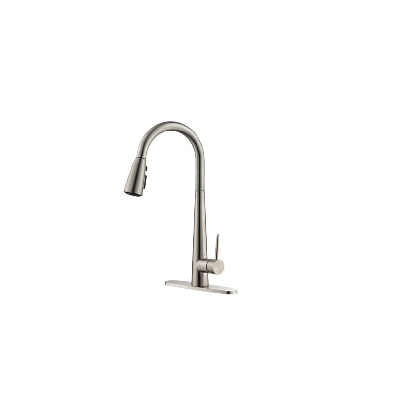 Kitchen Faucet With Pull Down Sprayer Brushed Nickel, High Arc Single Handle Kitchen Sink Faucet With Deck Plate, Commercial Modern Stainless Steel Kitchen Faucets