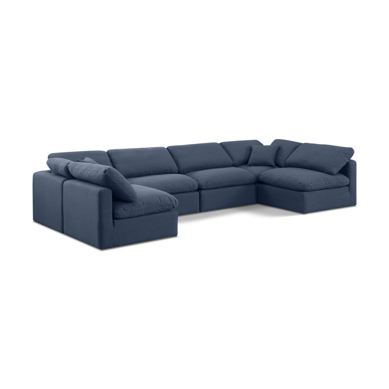 Canapé modulaire de coin rembourré 6 pièces Itala, Lit en lin bleu marine