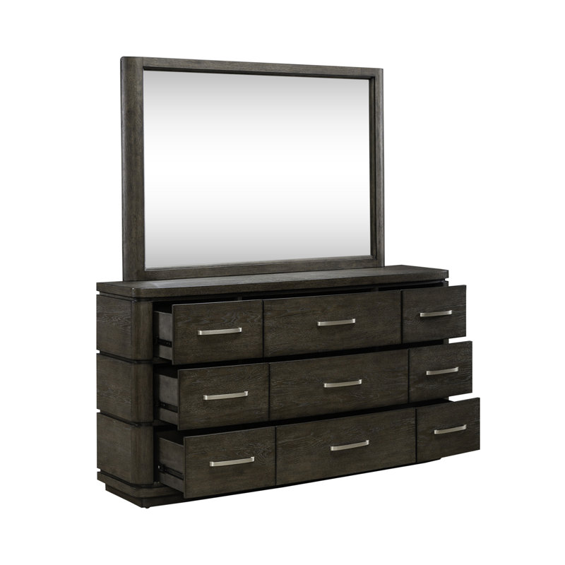 Trenea Panel Bed, Dresser & Mirror, Nightstand Bedroom Set w/ LED Lighting, King