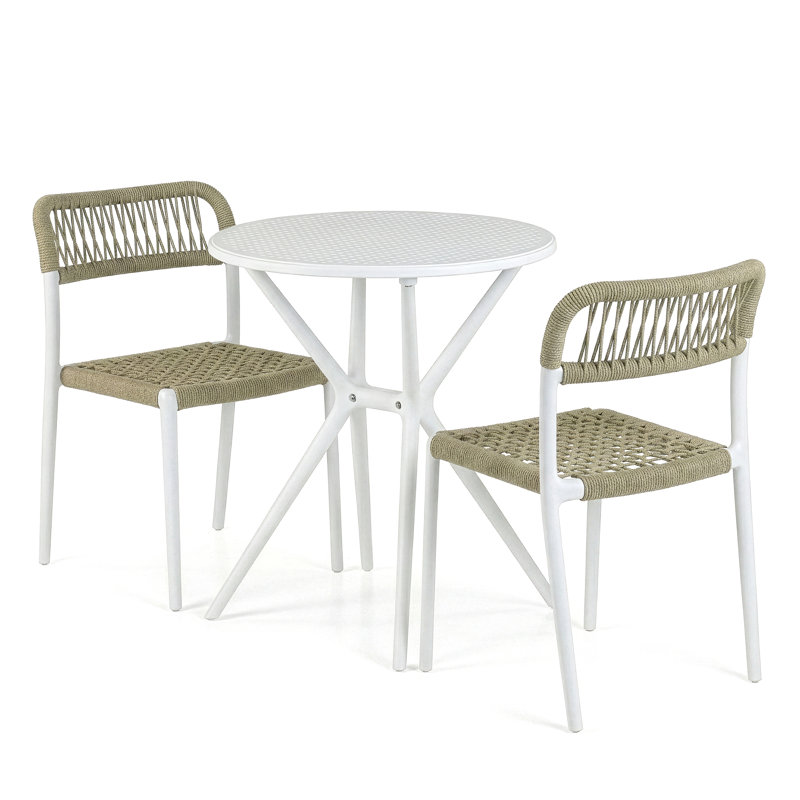 Belen Bates Beige White Outdoor Dining 2 Seats Set, Beige