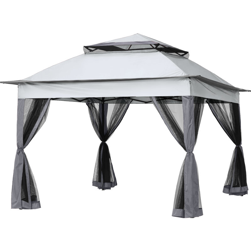 Dark Gray 11x11 Steel Patio Gazebo with Mesh Walls