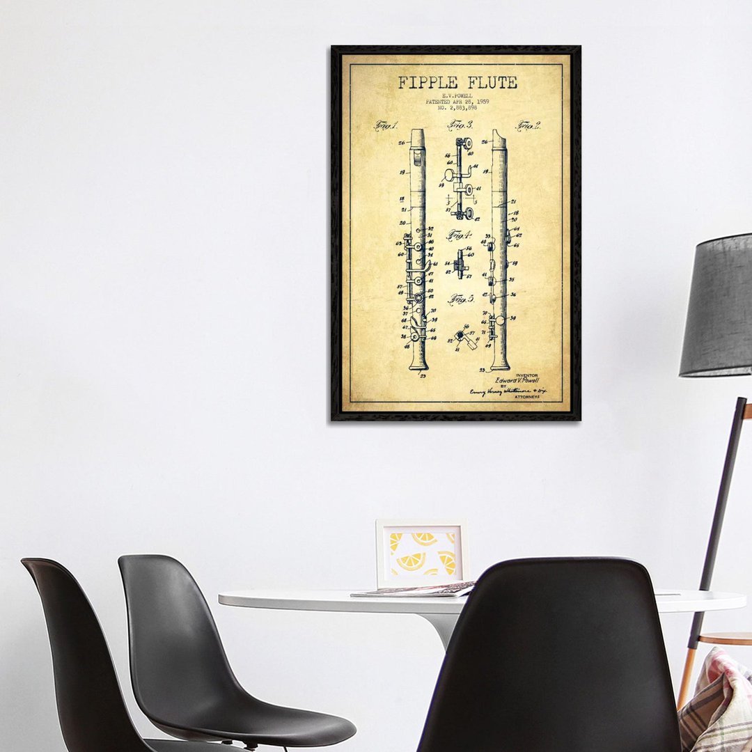 Fipple Flute Vintage Patent Blueprint von Aged Pixel - Gallery-Wrapped Canvas Giclée on Canvas