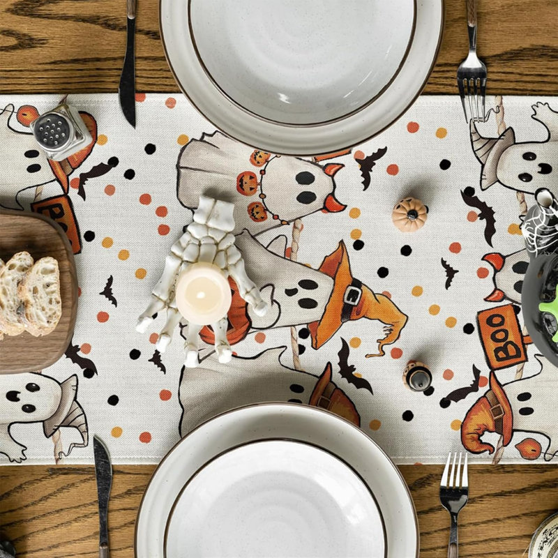 Halloween Table Runner, Ghost Decor Linen Washable Table Runner, for Kitchen, Bar, Dining Table, 183 * 33 cm Pumpkin Table Runner (Type A)