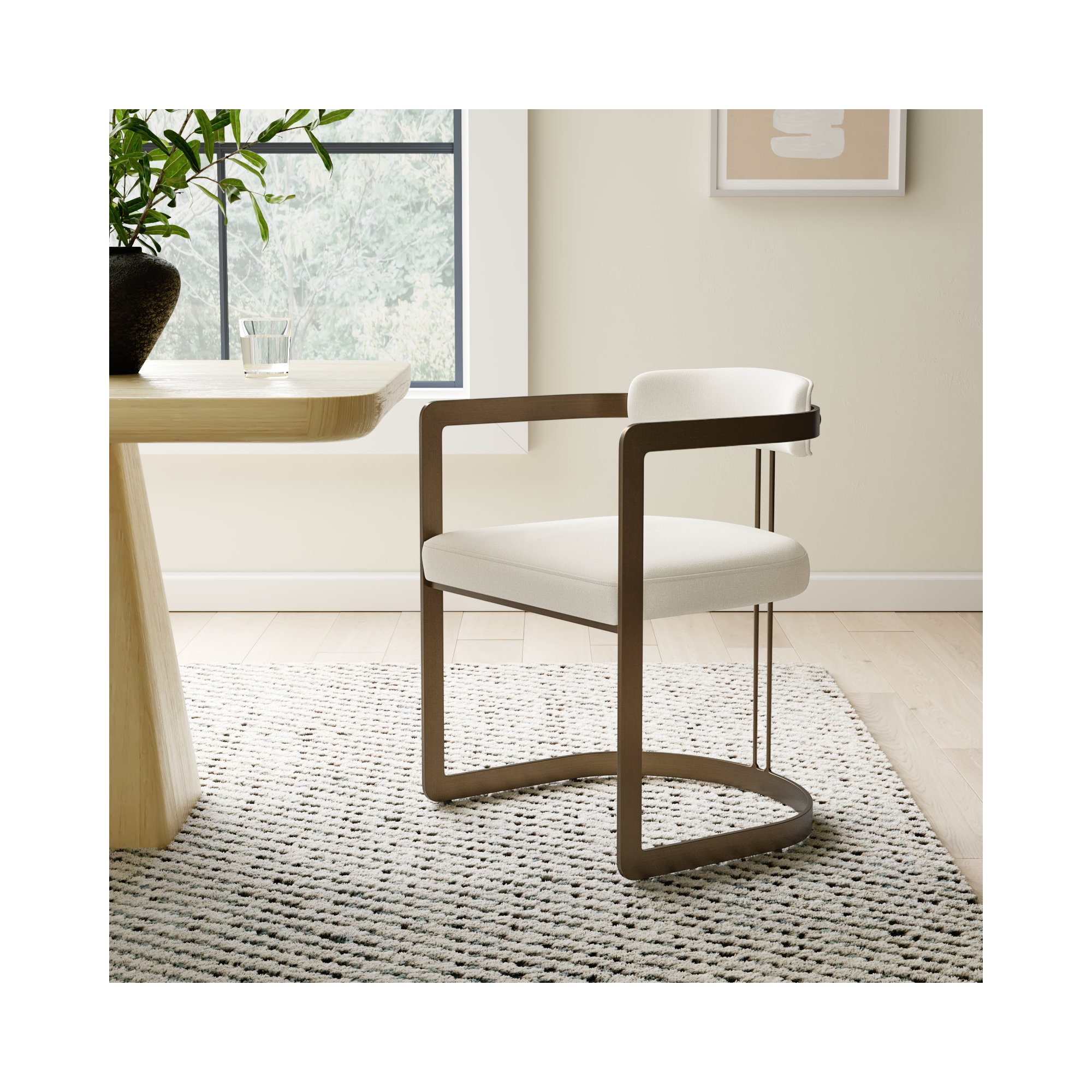 Bradley Upholstered Dining Armchair, Gold, Cream
