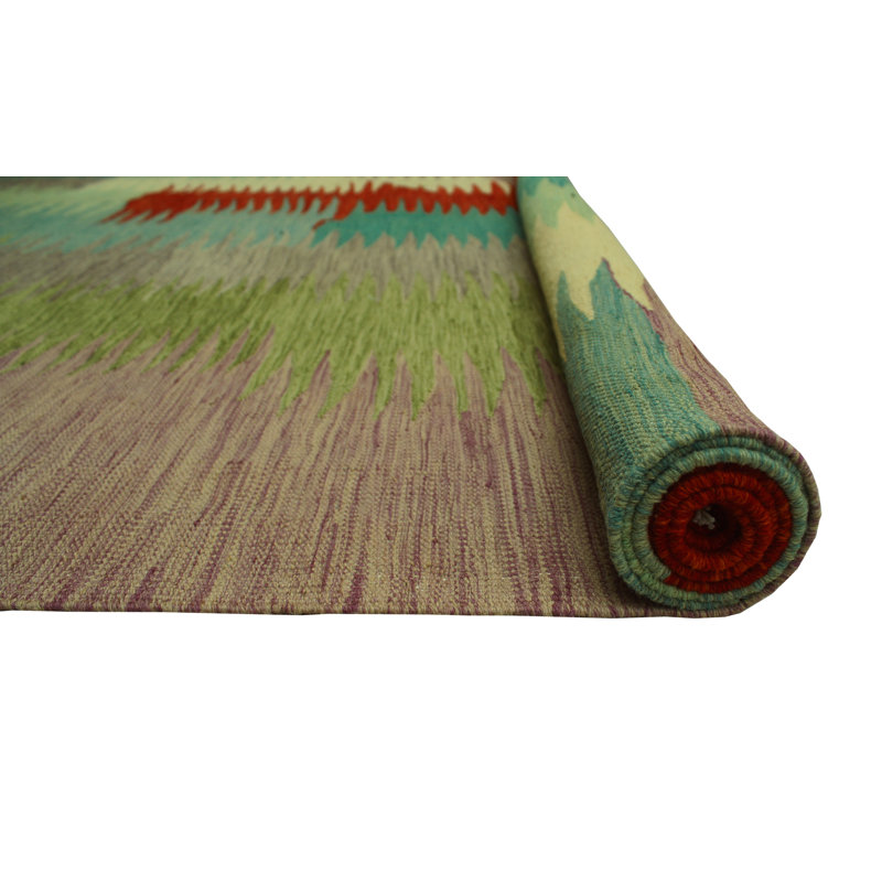 Tapis vert en laine noué à la main de conception unique 8 pi 2 po x 9 pi 10 po Jamilex