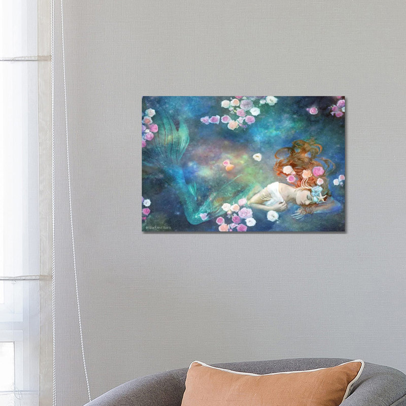 «Sleeping Beauty Mermaid» par Bluebird Barn - reproduction d'art sur toile tendue, H 26 po x l 40 po x P 1,5 po