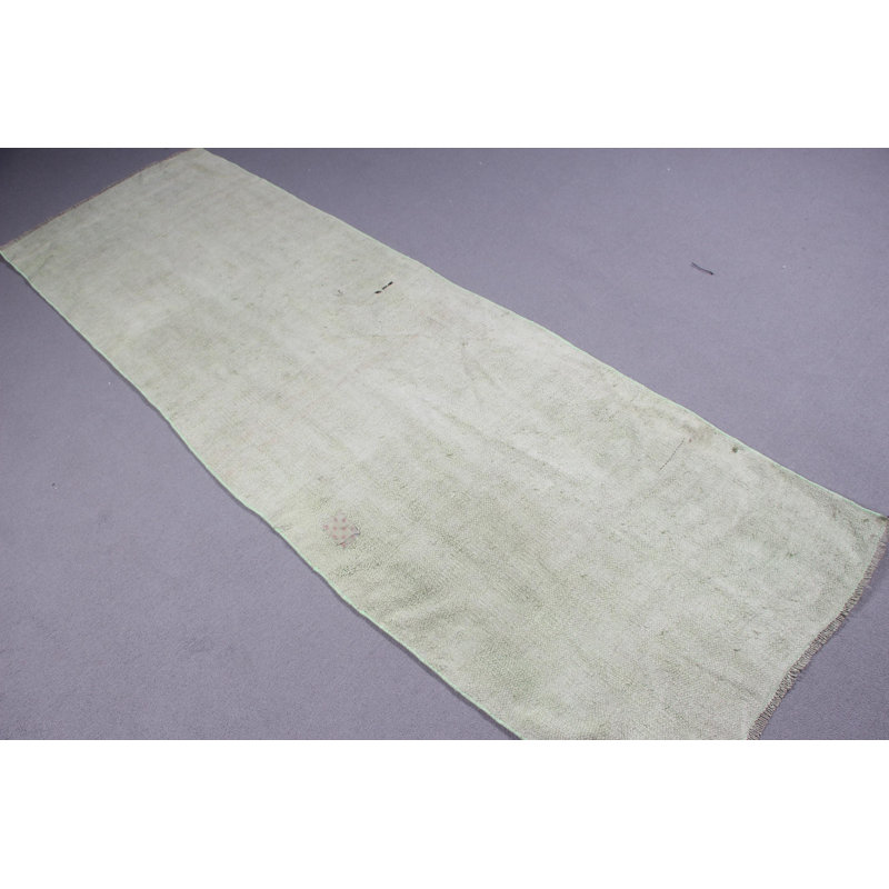 Tapis de style kilim turc rétro tissé à la main dans un style unique Oushak avec un design vert élégant pour le décor du couloir