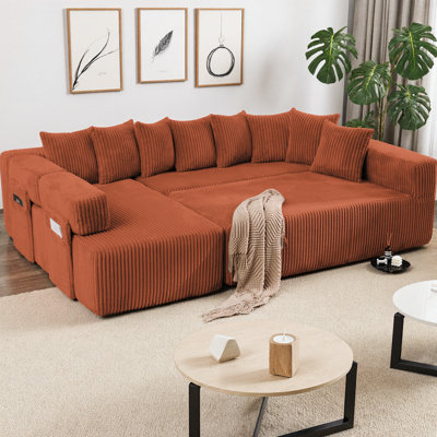 Canapé modulaire en forme de U de 146 po, canapé-lit convertible 5 places avec méridienne, revêtement modulaire en velours côtelé de 146 po, comprend 8 coussins et pochettes à magazines, aucun assemblage requis, canapé de salon bricolage