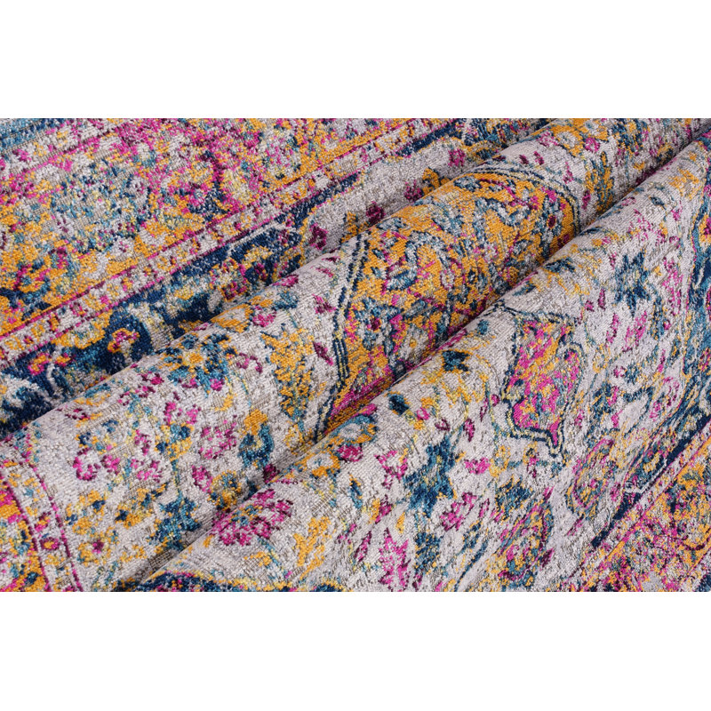 Tapis oriental rose / bleu Harrold, Rectangulaire 5 pi 3 po x 7 pi 6 po