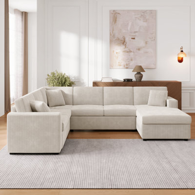 Oversized Sectional Sofa 115.3" U-Shaped Sofa With A Chaise Lounge And Three Soft Throw Pillows For Living Room, Light Gray