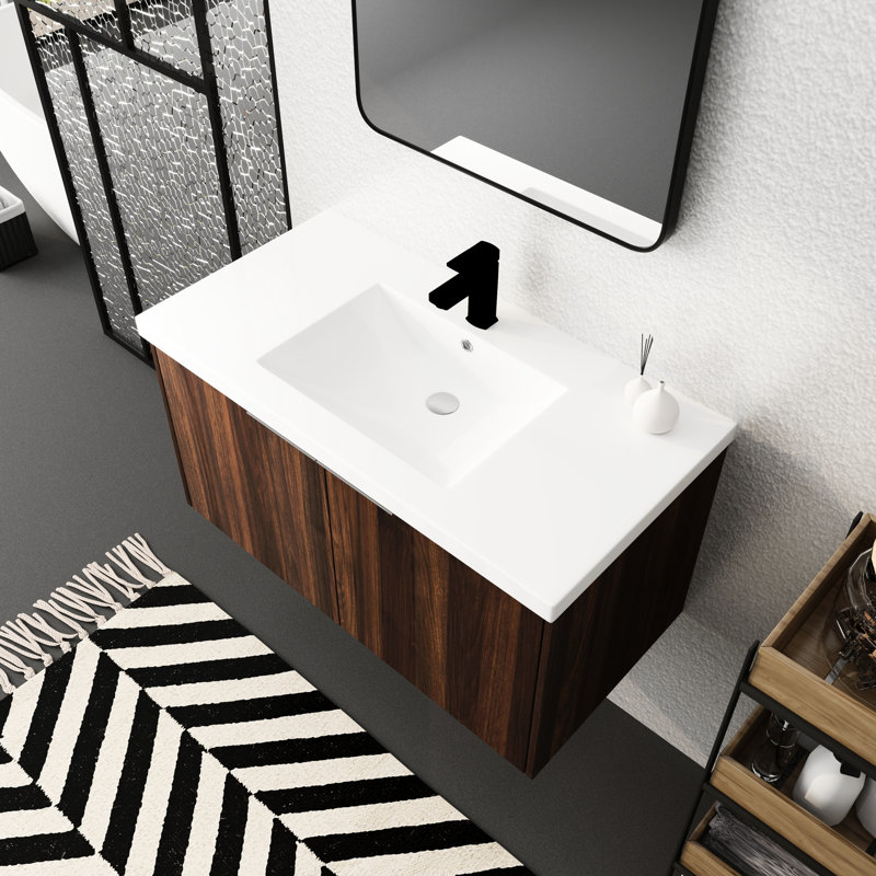 Meuble-lavabo moderne de 36 po, lavabo inclus, porte à fermeture douce, conception à 2 portes, noyer, rangement généreux de 36 po avec lavabo, 2 portes, amplement pour les visites fréquentes