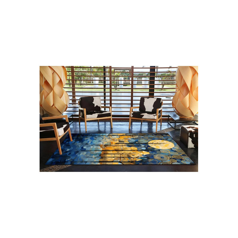 Tapis tissé à motif moderne forêt et lune, Rectangle 2 pi 4 po x 4 pi