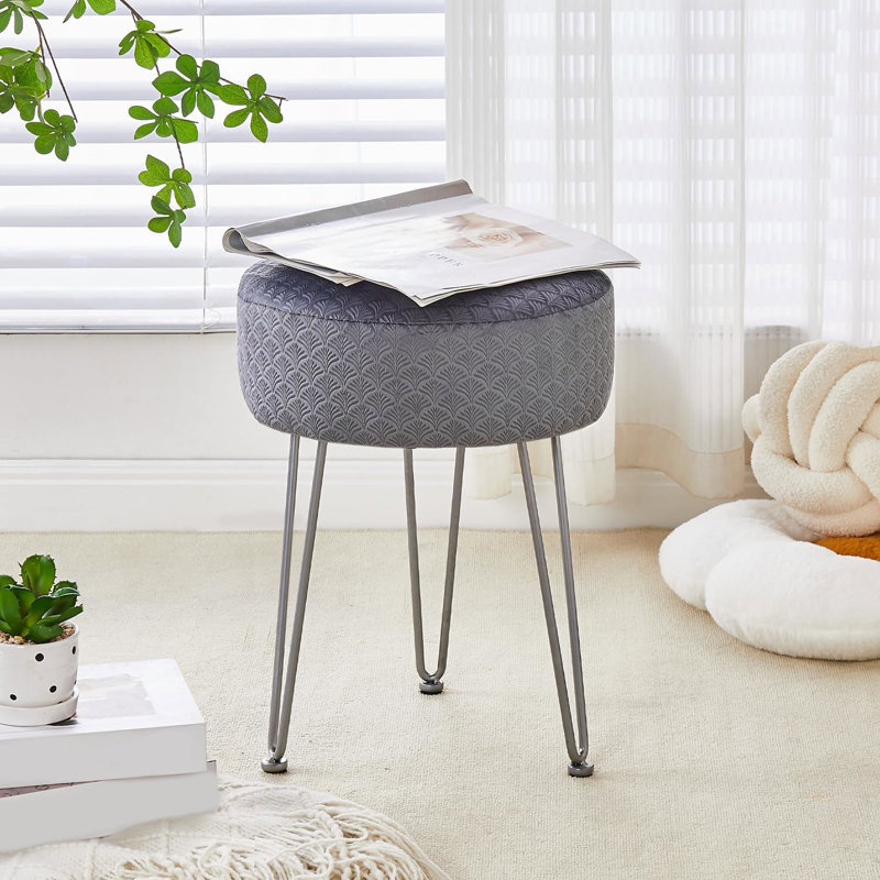 Vanity Accent Stool with Metal legs, Gris