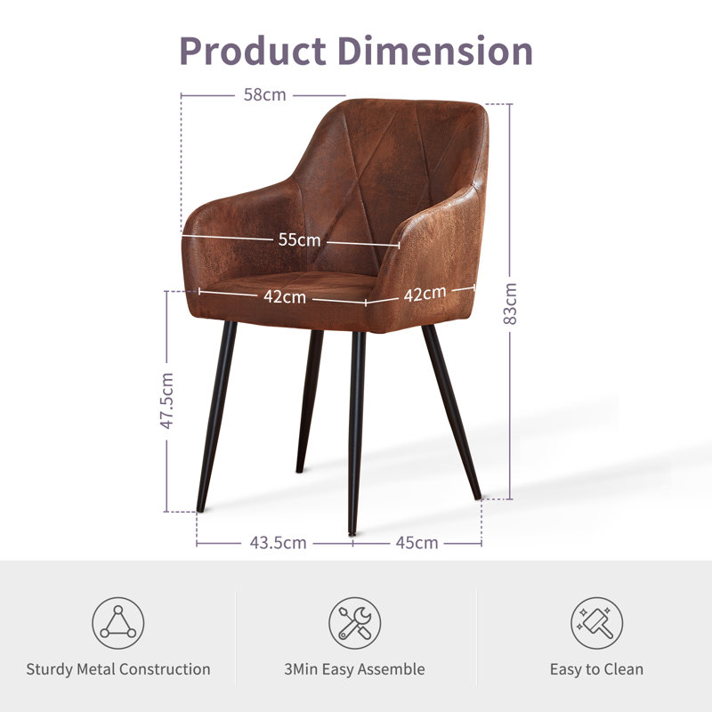 Suede Vintage Upholstered Arm Dining Chair Full Back, Brown, 2