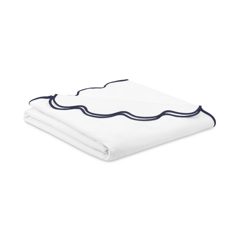 Honeycomb 100% Cotton Coverlet, California King Coverlet / Bedspread, White/Navy