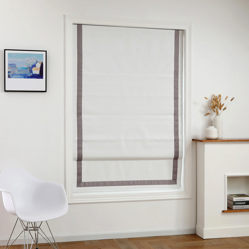 Store romain 100% occultant sans cordon avec bordure en ruban, Taupe, L 35 po x L 64 po