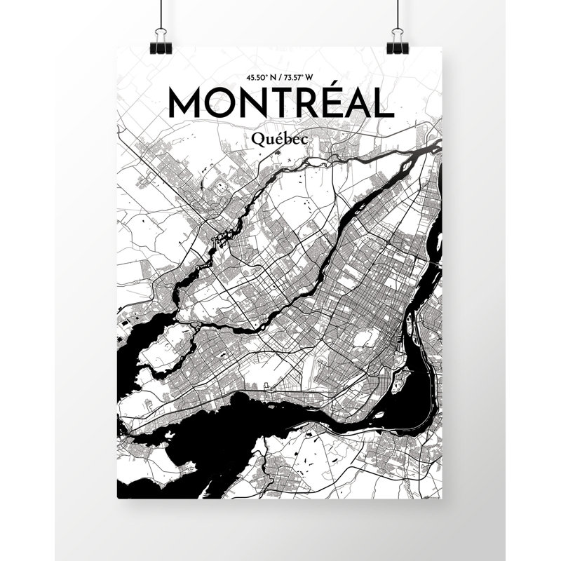 « montréal city map », reproduction d’impression sur affiche à motif encre, H 36 po x l 24 po