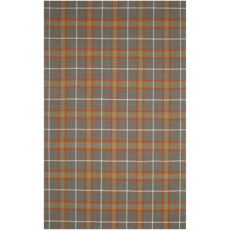 Marotta Hand Loomed Wool Viscose Plaid Rug in Gray/Orange, Rectangle 8' x 10'
