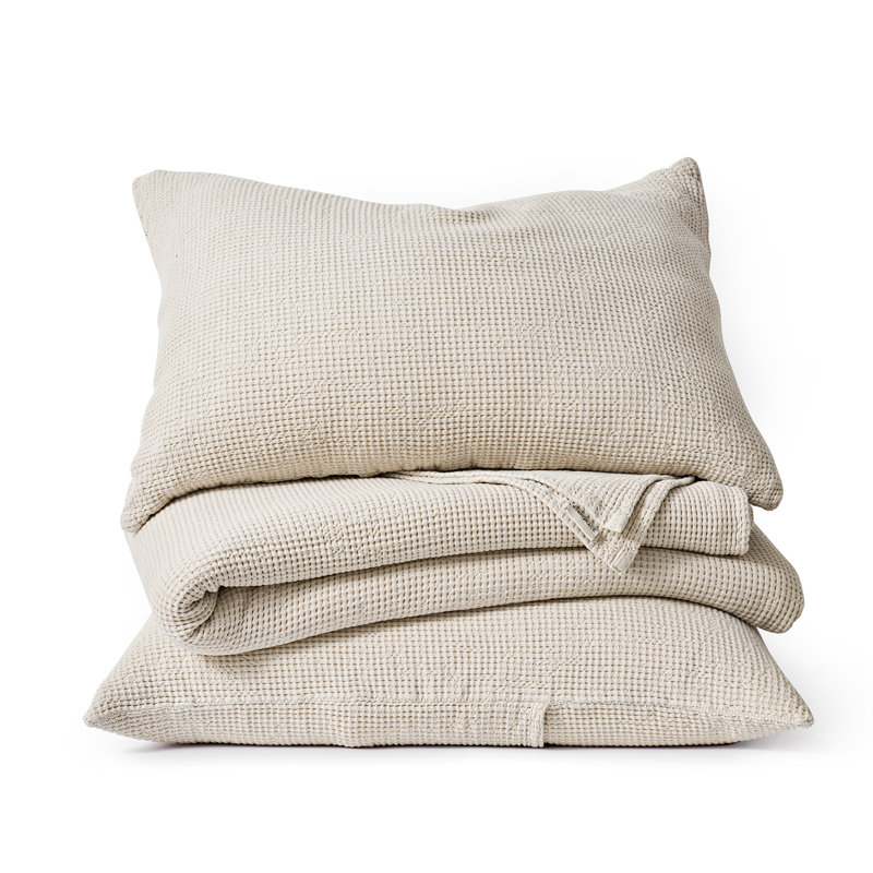 Evergrace 100% Cotton Waffle Weave Coverlet Set With Matching Shams, Lightweight Breathable All-Season Bedding, Birch