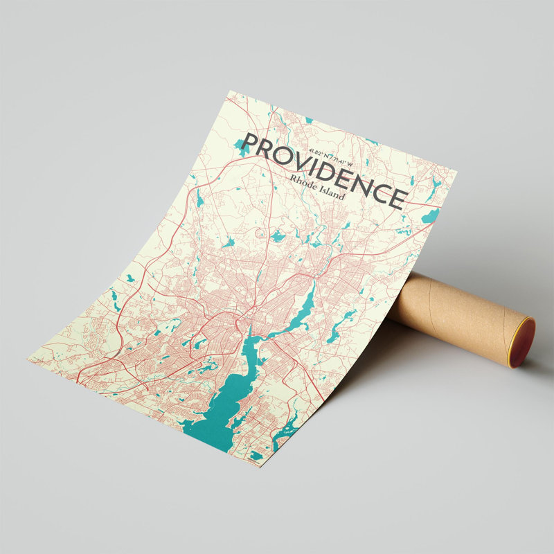 Providence, carte de la ville, impression, H 17 po x l 11 po, Vert / beige