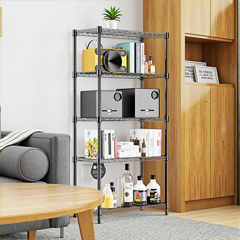 Pour les espaces de cuisine et de bureau à domicile, une étagère utilitaire en acier au carbone à 5 niveaux, un organisateur de rangement ajustable noir profond, l 23,6 po x P 13,8 po x H 62,4 po