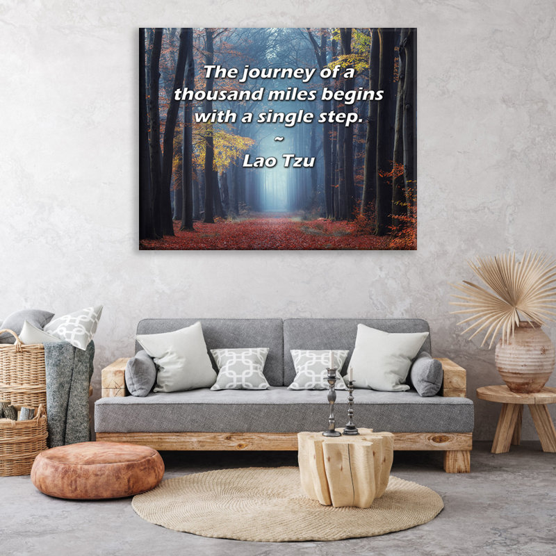 Toile tendue de World Menagerie Gallery par Lao Tzu: «Le voyage de mille miles commence par un simple, H 33 po x l 48 po
