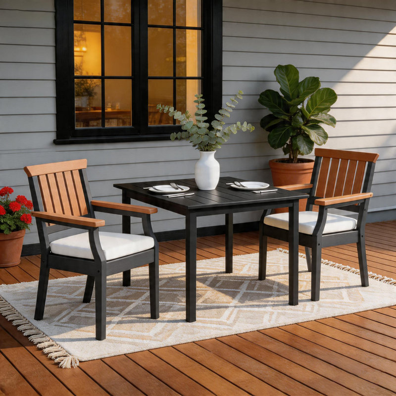 Ensemble de 2 fauteuils de salle à manger d'extérieur en PEHD avec coussin All-Weather